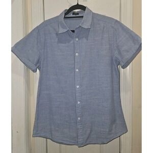 COOFANDY Men's Linen Short Sleeve Casual Button Down Shirt, Denim Blue, Size: M